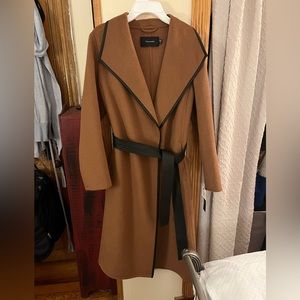 Tahari camel coat with black leather accents NWT